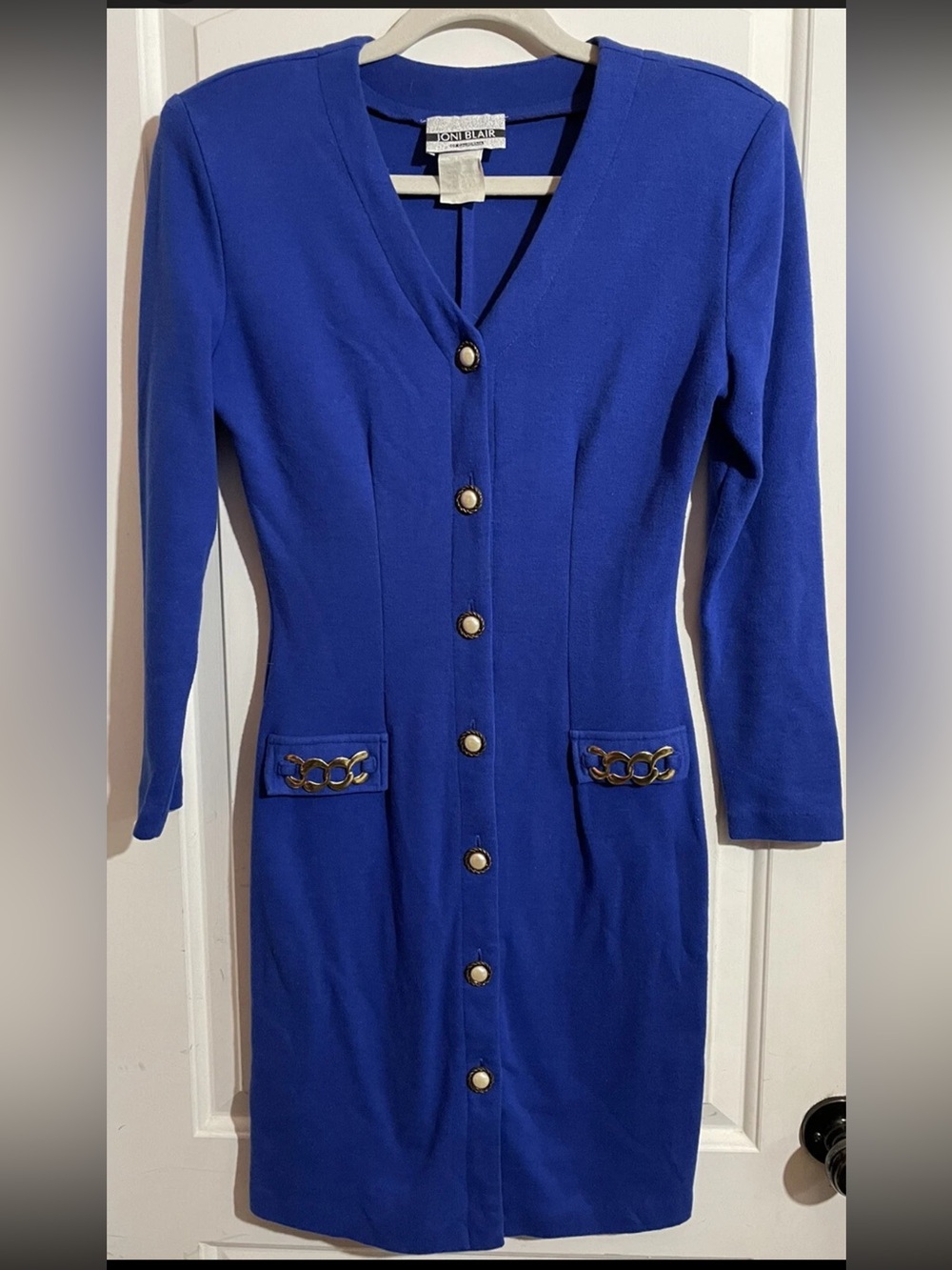 Vintage 80’s Deep V Knit Button Front Dress Shoulder Pads Dynasty Inspired